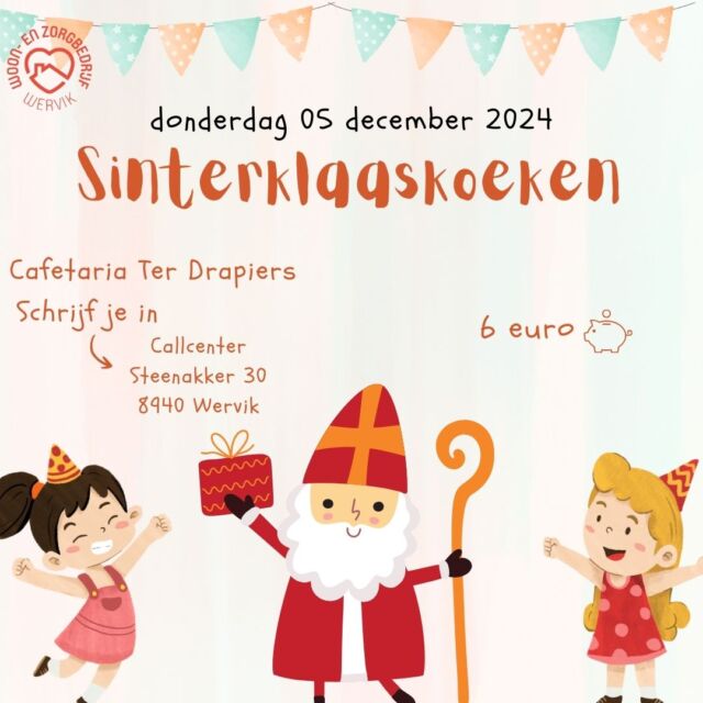 Kom langs voor een middag vol heerlijke sinterklaaskoeken! Mis deze smakelijke bijeenkomst niet en schrijf je in bij ons Callcenter.  #wzbw #woonenzorgbedrijfwervik #wervik #geluwe