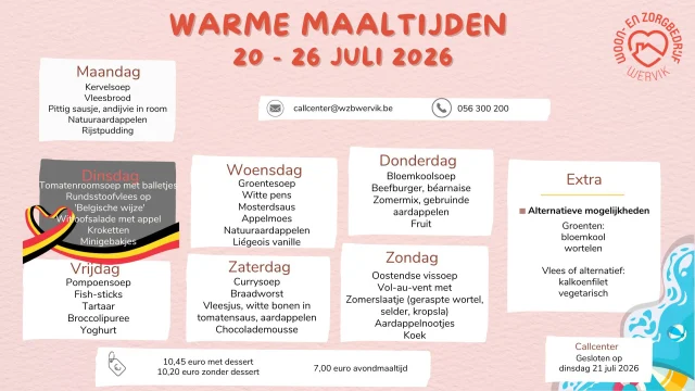 Opgelet op dinsdag 21 juli is ons Callcenter niet bereikbaar. Alle wijzigingen kan je ons bezorgen tot 18.00 uur op  maandag 20 juli.